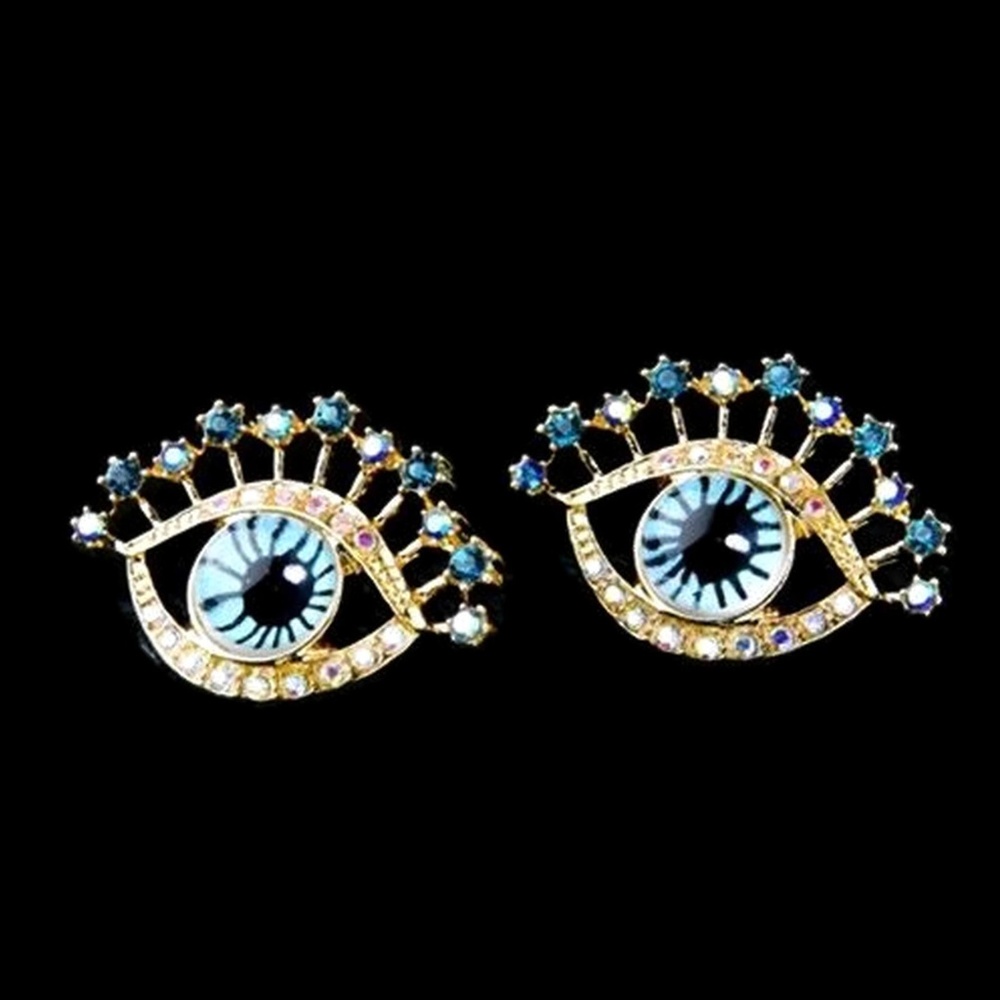 Blue Evil Eye with Lashes Post Earrings NWT